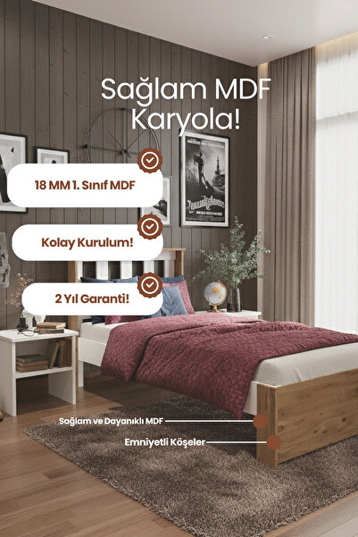 RENAZZO Stark Tek Kişilik MDF Modern Karyola - 1. Sınıf 18 mm MDF Genç Odası ...