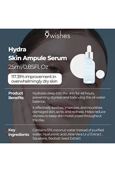 9WISHES Hydra Perfect Ampule Serum | 30 ml Hyaluronic Acid Face Serum | Deep Hydration Moisture Care | Lightweight Korean Skincare