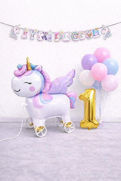 BKMC PARTY Mini Wheel Unicorn Balloon Mixed Balloon Birthday Set Gold Number ...