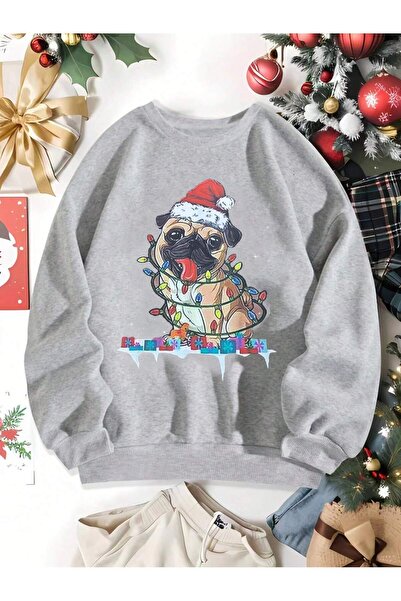 Eritqaa Christmas Dog Printed Crew Neck Sweatshirt