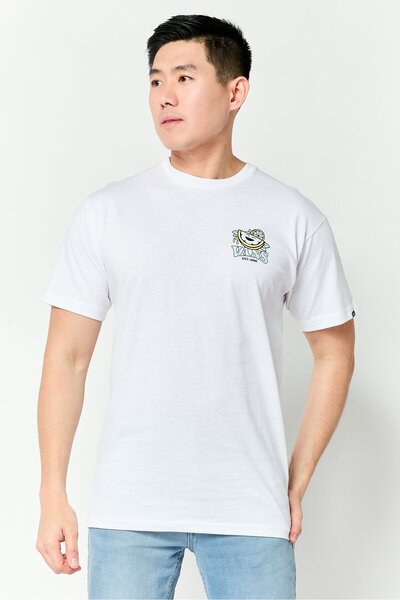 Vans تي شيرت رجالي بطبعة جرافيكية بأكمام قصيرة ورقبة دائرية، أبيض