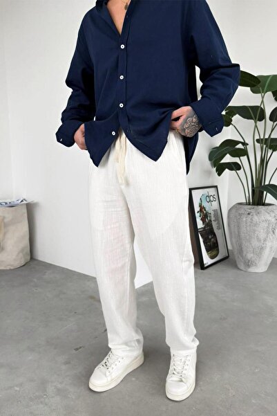 HAFKAGİYİM White Baggy Linen Trousers