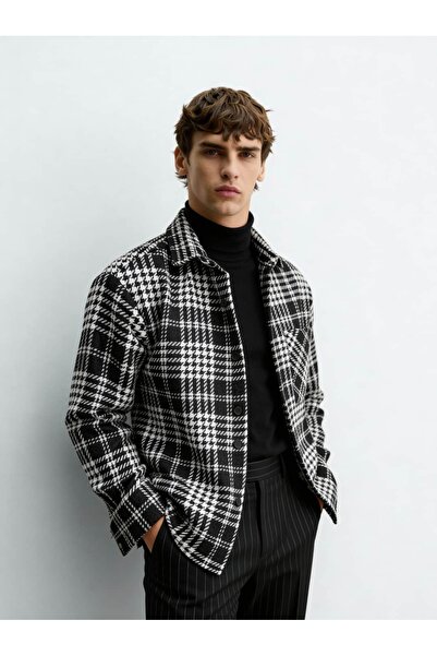 Atelier Old Money Marga Siyah Üstü Beyaz Kalın Gömlek 5539