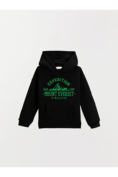 Eritqaa Printed Black 3-Thread Hooded Sweatshirt Hoodie