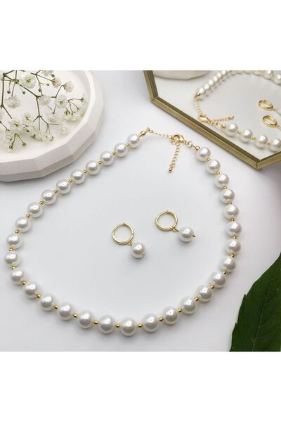 DURAN TAKI TASARIM Gerçek İnci Kolye Küpe (10 mm )