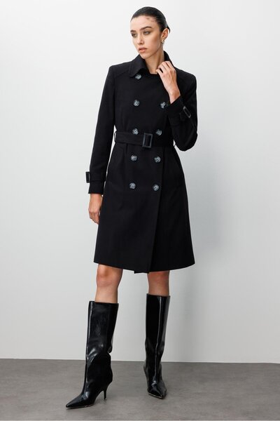 Moda İlgi Modailgi διπλό πέτο Καμπαρντίνα με κλειστή μέση και μανίκια, Ζώνη λ...