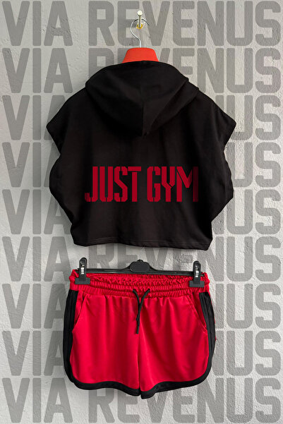 Vordevia Just Gym %100 Cotton Hooded Zero Sleeve Cropped and Special Jersey F...