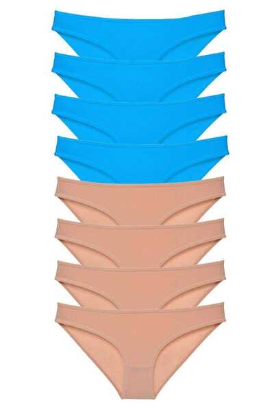 Mestore طقم سراويل داخلية نسائية من الليكرا مكونة من 8 قطع باللون البني والأزرق