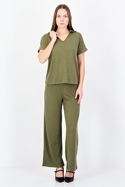 Aeropostale Women 2 Pieces Textured Short Sleeve Top And Bottom Set, Olive