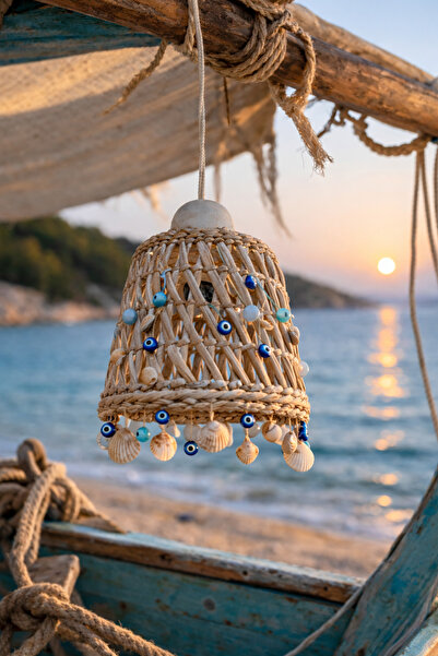 Marrone Nazar Boncuklu Ve Deniz Kabuklu Hasır Avize Yaz Güzeli Duy Dahildir