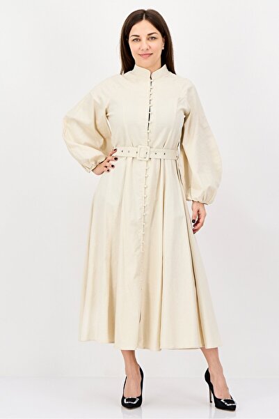 JASON WU Women Long Sleeve Plain Midi Dress, Beige