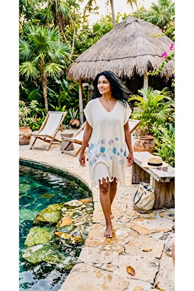 tarzQeen peştemal Deniz Kabuklu Püskül Detaylı Kadın Plaj Elbisesi – Askılı S...