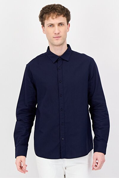 London Fog Men Regular Fit Plain Long Sleeves Casual Shirt, Navy