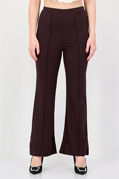Nautica Women Regular Fit Plain Wide Leg Pants, Dark Brown