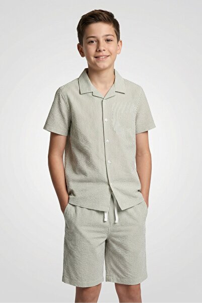 Aeropostale Kids Boy 2 Pieces Stripe Casual Shirt And Shorts Set, Multicolor