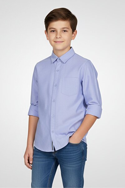 Nautica قميص جينز للأطفال الأولاد بأكمام طويلة سادة، أزرق