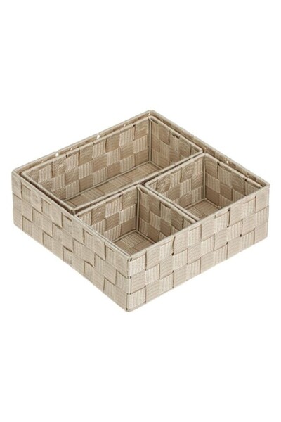 BREZIUM Set of 4 storage baskets, woven pattern, Beige,