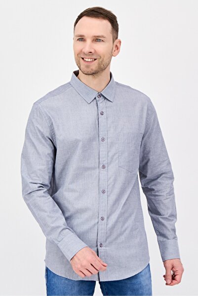 Aeropostale Men Regular Fit Long Sleeve Chambray Casual Shirt, Light Blue