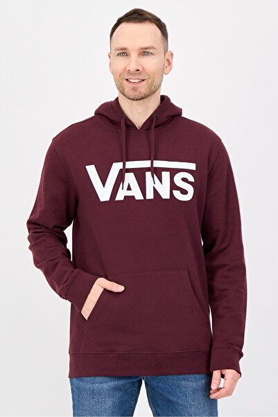 Vans Men Brand Logo Long Sleeve Hoodie, Burgundy