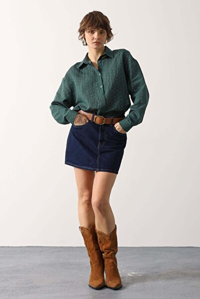 vuvutasarım New Season Stone Detailed Women's Chiffon Shirt 34421