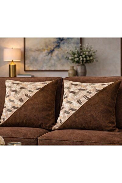 Diva Home دالاس مخمل 2 تركيبة قماشية مختلفة 2Li غطاء وسادة 43 × 43