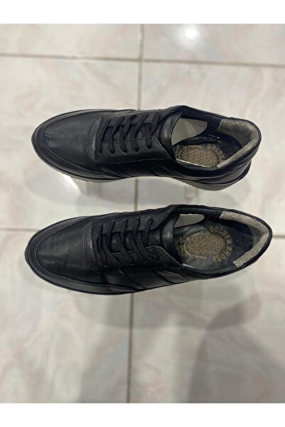 Metin Ayakkabı Black Inside and Out Genuine Leather Orthopedic Sole Lace-Up M...