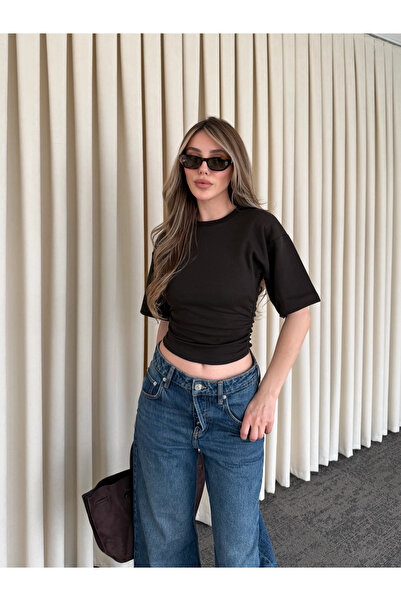 Laluvia Brown Draped Body Suit - 261003