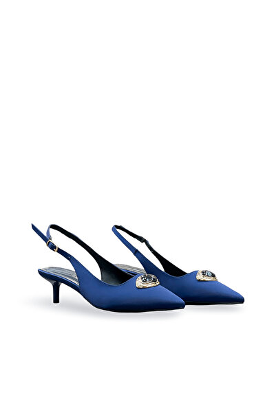 HANZE Kadın Lacivert Saten Orta Topuk Stiletto Tokalı Yeni Sezon HK1095