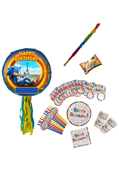 PinaStar Pinata Sonic cu accesorii, 12 farfurii, 12 pahare, 12 servetele, 12 ...