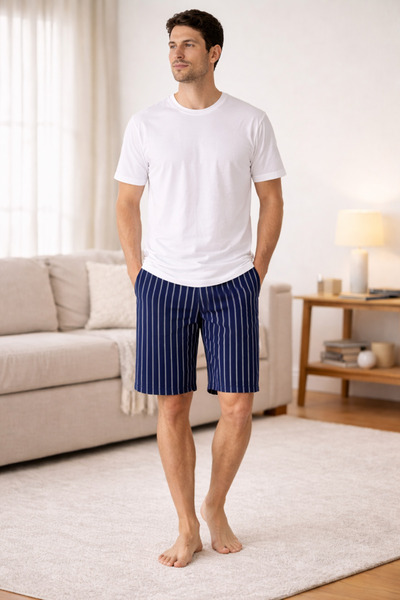 YUYİ Ji̇ber %50 m Modal %50 P Cotton Cyclist Collar Men's Short Sleeved Short...