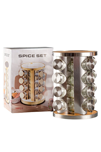 MASTPAD Suport condimente rotativ cu 16 recipiente, otel inoxidabil,