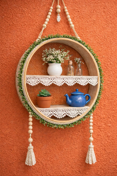 Marrone Dantel Detaylı Bohem Bahçe Teras Balkon Süsleri Raflı Elek