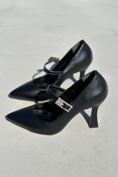 topuksarayı Women's Adel Buckled Heeled Stiletto Black- Leather