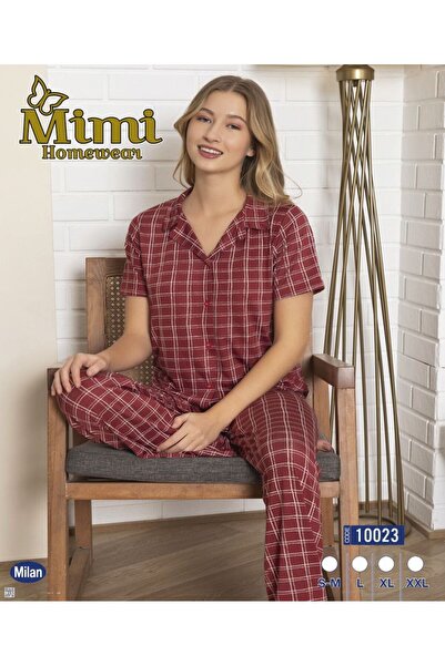 Mimi Homewear Σετ άνετων πιτζάμες με τετράγωνο σχέδιο σε μπορντό χρώμα