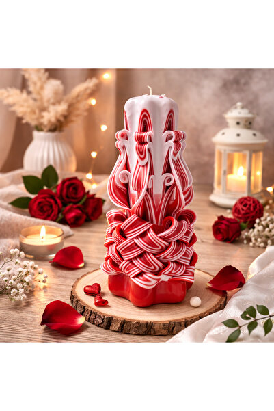 OEM Red-White Carved Decorative Candle – Premium Paraffin – 20 cm – Handmade ...