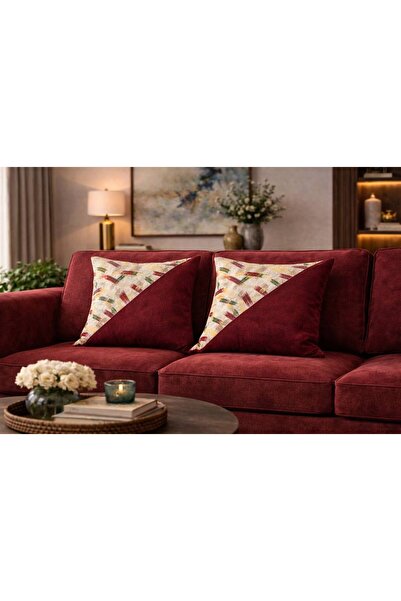 Diva Home دالاس مخمل 2 تركيبة قماشية مختلفة 2Li غطاء وسادة 43 × 43