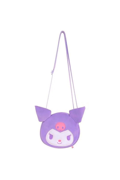 ABYZ Poșetă de pluș tip Kuromi, 16x16x4 cm, culoare mov, model kawaii cu bret...