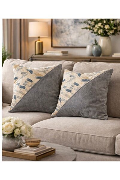 Diva Home دالاس مخمل 2 تركيبة قماشية مختلفة 2Li غطاء وسادة 43 × 43