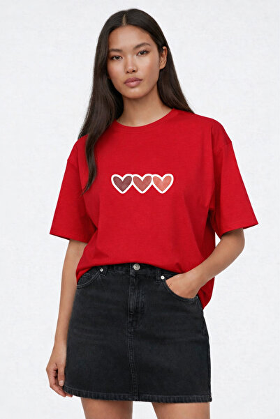 VODEXA Tricou oversize T-PASTEL HEARTS imprimat, 100% bumbac, croială confort...