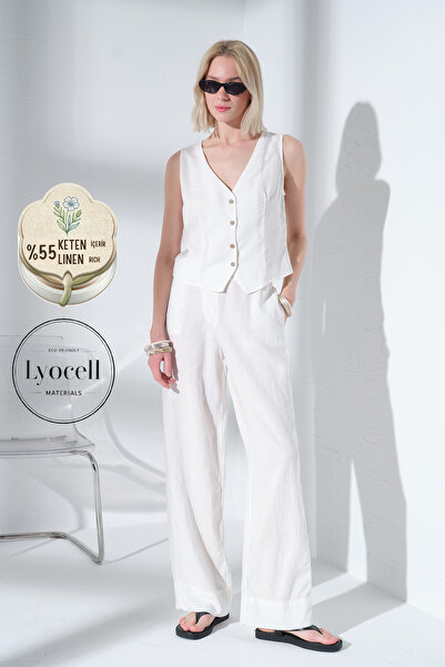 Maule Elastična leđa, ravna prednja strana, široka nogavica Lan Ženske pantal...