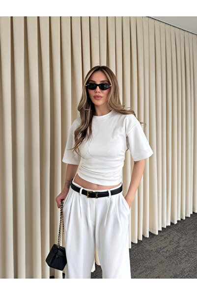 Laluvia Light Ecru Side Draped Bodysuit - 261003