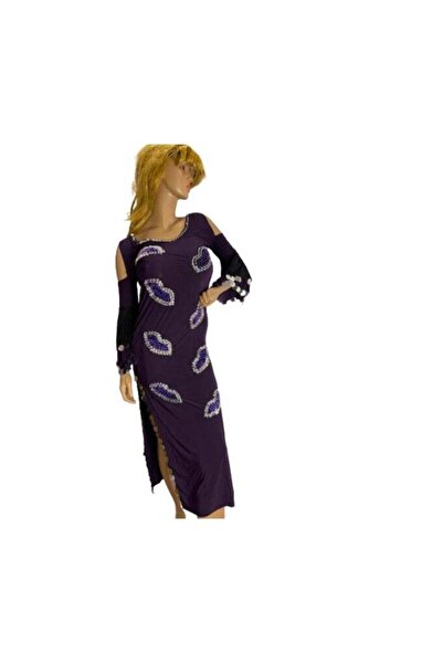 Dandasha Store جلباب رقص كامل مع طبعة شفاه وعصابة شعر