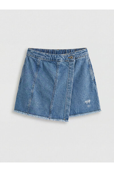 LC Waikiki LCW Kids Indigo Yırtık Detaylı Kız Çocuk Şort Etek