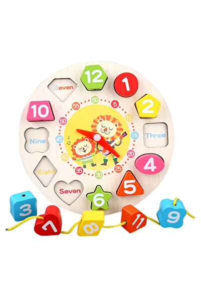 Toyska Wooden educational toy 2-in-1 Lion Clock, 12 pieces, multicolor