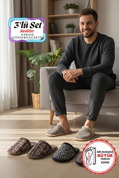 Papuçsepeti Shoe Basket Men's Comfortable Sole Dowry Home Rug Guest Slippers-...