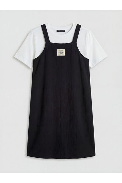 LC Waikiki Lcw Comfort Black Printed Muslin Dress and T-Shirt