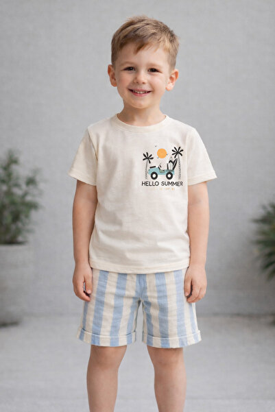 bebekpare Αγορίστικο σετ σορτς Hello Summer με τύπωμα 100% καλοκαιρινό Βαμβάκι