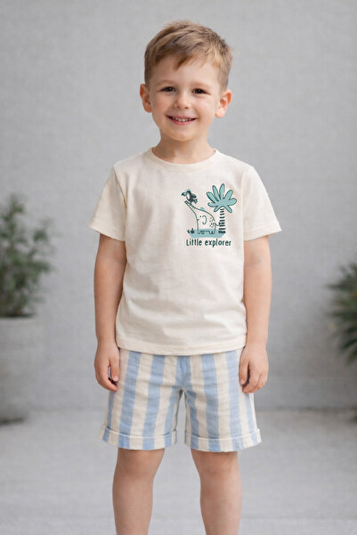 bebekpare Αγόρι Little Explorer με τύπωμα Σετ με σορτς 100% καλοκαιρινό Βαμβάκι