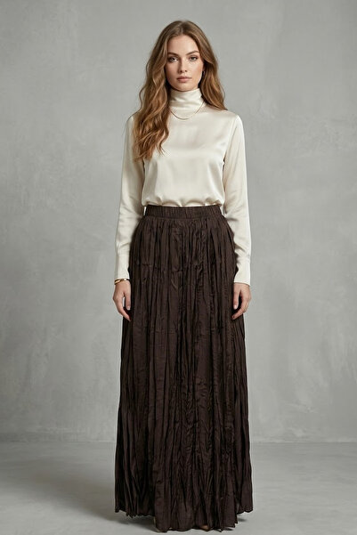 Şiir Vaduz Elastic Waist Crash Detailed Segmented Flared Long Skirt & Women's...