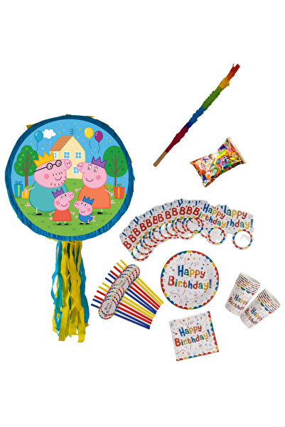 PinaStar Πέππα πινιάτα με αξεσουάρ, 12 πιάτα, 12 ποτήρια, 12 χαρτοπετσέτες, 1...